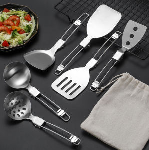 1/6 cái muỗng Bộ xẻng bằng thép không gỉ gấp Bộ dụng cụ nấu ăn CẮM TRẠI Đồ dùng nấu ăn cho nhà bếp du lịch dã ngoại ngoài trời