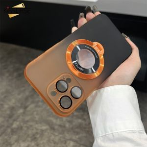 KISSCASE With Holder Magsafe Wireless charging Case For iPhone 15 Pro Max 15 Pro Gradual Phone Logo Hole Case For iPhone 14 13 Pro Max 12 11 Lens Protection shell Back Cover