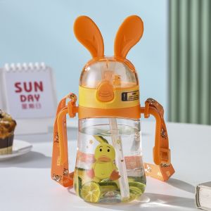 Bình Tập Uống Cốc Tập Uống Nước Hình Tai Thỏ Dễ Thương Dung Tích 450 ml Tiện Lợi Cho Bé
