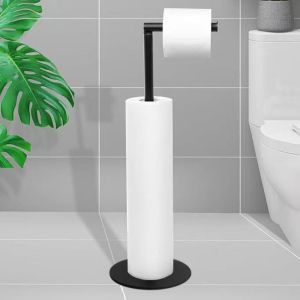 FOUNDTWO Rust-Proof Freestanding Toilet Paper Holder Single Pole Non-slip Floor Standing Paper Dispenser Anti-Corrosion Stable Base Stainless Steel Paper Roll Stand Bathroom Use