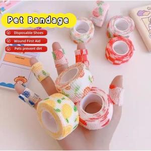 Breathable Pet Bandage Pet Self-Adhesive Elastic Bandage With Design Bandage Vet Wrap Cohesive Bandages Wound First Aid Dog socks Pet Disposable Shoes Pet Accessories