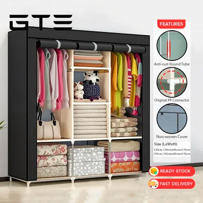 GTE Wardrobe Assembly Non Woven Cover Storage Reinforcement Clothes Organization Storage Rack Cabinet Bedroom Furniture Clothes Rack Almari Tirai Dengan Laci Almari Baju - Fulfilled by GTE SHOP