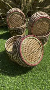 กระติ๊บข้าวเหนียวแบบลายทรงกลม ขนาด 6 นิ้ว