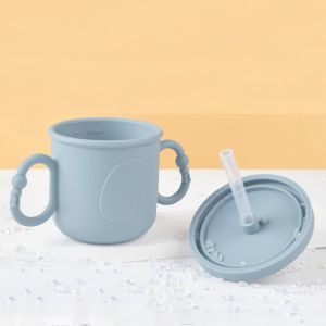 BABYBANG Portable Baby Training Cup Silicone Double Handle Toddler Sippy Cups Gifts with Lid Toddlers Straw Water Bottle Kid