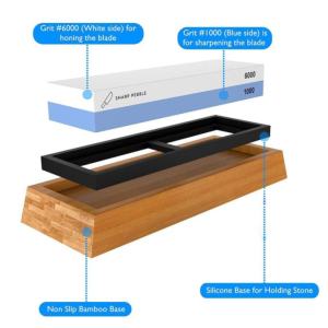 1000/6000 Grit Whetstone Knife Sharpening Stone Waterstone Rubber Stone with Silicone pad + Anti-slip bamboo base