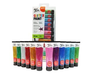 Mont Marte Glitter Paint Set 12 Vibrant Colors 36ml - Water-based Non-toxic for Art & Crafts