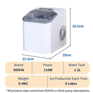 DOVVA Ice Maker 12kg Homemade Cubes 24h Reservation Auto Self-Cleaning Function Automatic Bullet Shape Portable Household