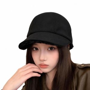 JING Solid Color Plush Bucket Hat Windproof Thickened Adjustable Peaked Cap Fashion Large-Brim Versatile Visor Hat Autumn Winter