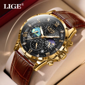 LIGE original watches for men fashion multi function luminous waterproof analog quartz jam tangan lelaki + box