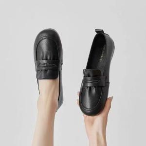 Free Shipping 2026 Spring/Autumn New Collection: Soft Leather Round-Toe Slip-On Loafers Fashionable And Versatile Flat Shoes For Comfort