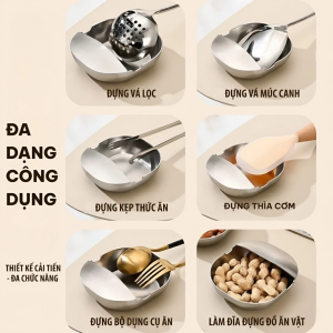 Khay Gác Vá Súp Inox 304 Đa Năng Giá Đỡ Muỗng Đũa Kẹp Gắp Khay Hứng Nước Spoon Rest Nhà Bếp