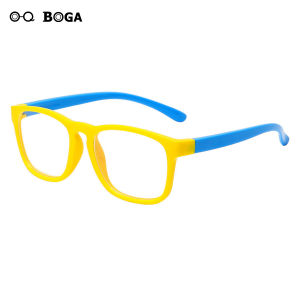 OQ BOGA 4 สีเด็กสี่เหลี่ยมผืนผ้าซิลิโคนกรอบป้องกันแสงสีฟ้าคอมพิวเตอร์แว่นตาเด็กชายหญิงแว่นตาป้องกันดวงตา