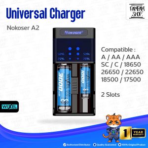 WIXEL - Nokoser A2 Charger Baterai 2 Slot A / AA / AAA / SC / C / 18650 / 26650 / 22650 / 18500 / 17500 / Flat Top Fast Charging Micro USB Input Casan Batre Isi Ulang Peralatan Elektronik Alat Pengisi Ulang Daya Battery Batrai Batrei Lobang Lubang