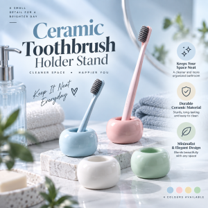 Allura Seramik Jimat Ruang Pemegang Berus Gigi Mini Ceramic Toothbrush Stand Bathroom Counter Compact Hygienic Easy Clean Durable Glazed Finish Airflow Drainage For Home Apartment Dormitory Travel 便携洗漱座 LL