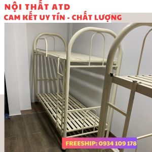 Giường tầng đẹp bằng sắt màu trắng kem hồng + giường ngủ 2 tầng giá rẻ lắp ráp nhanh