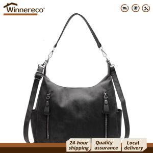 [Winnereco Flagship Mall] PU Leather Casual Sling Bag Solid Color Leisure Crossbody Bag Large Capacity Versatile Handbag Travel Work Dating Shoulder Bag