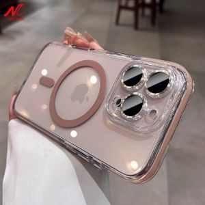 Anti-skid Bumper Transparent for Magsafe Case for iPhone 16 15 Plus Magnetic Wireless Charge Cover for iPhone 13 14 16 Pro Max