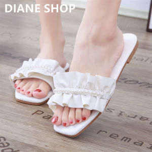 Womens Fashion Sandals Korean Style Pearl Flat Sandals Non-slip and Comfortable Slip-on Trendy Womens Pearl Sandals for Outerwear 0100523