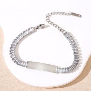 Customized Name Rhinestone Bracelet Bar Bracelet Stainless Steel Personalized Gift For Women Jewelry