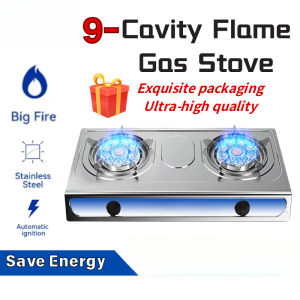 gas 2 tungku dapor gas stainless steel kualiti tinggi Nine Holes Strong Flame Steel Gas Stove dapur