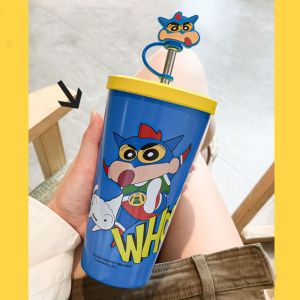 LIANG สแตนเลส/พลาสติก ถ้วยน้ำหลอด การ์ตูนลายการ์ตูน 500/600มล. ถ้วยฉนวนกันความร้อน สะดวกสบายๆ จุได้มาก ขวดน้ำน้ำ สำหรับเด็กๆ