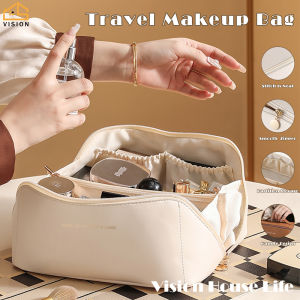 Vision Portable Cosmetic Bag Multipurpose Leather Make Up Bag PU Leather Travel Organizer Large Toiletry Bag Wash Bag Women Beauty Case