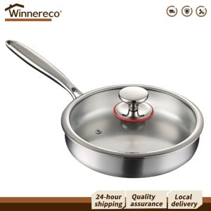316 Stainless Steel Flat Bottom Frying Pan with Lid Non-Stick Coating for Versatile Kitchen Use Egg and Steak Pan
