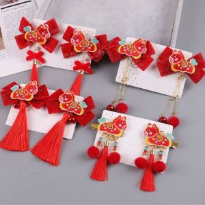 DRESSPLUS Cartoon Traditional Chinese Hair Clip Bow Horse New Year Hair Accessory Elegant Red Tassel Hairpin Celebration