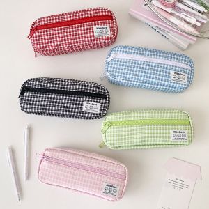 WANGCAI Y2k Hộp bút kẻ sọc Phong cách Hàn Quốc In ấn Túi đựng bút chì Hộp đựng mỹ phẩm trang điểm Bộ nhớ máy tính để bàn Túi đựng văn phòng phẩm bằng vải Vật tư văn phòng phẩm