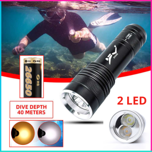 COD Cepat Genwiss Lengkap Senter Selam 2 Mode Warna LED Lampu Kuning Dan Putih Super Terang Diving Dual Light Warm dan Cool White Waterproof dicas T6 - G301