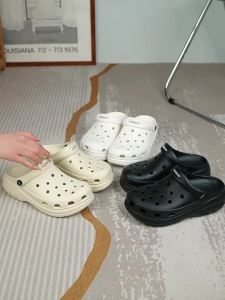 FE Luofu Thick-Soled Puff Womens Hole Shoes Waterproof Outdoor Sandals Beach Shoes Height Increasing Casual Womens Non-Slip Shoes Platform Shoes