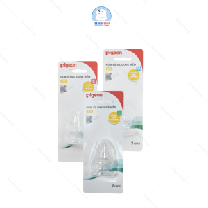 Núm ty Pigeon silicone mềm cho bình sữa cổ hẹp – size S M L chất liệu an toàn không BPA (2 cái/vỉ)