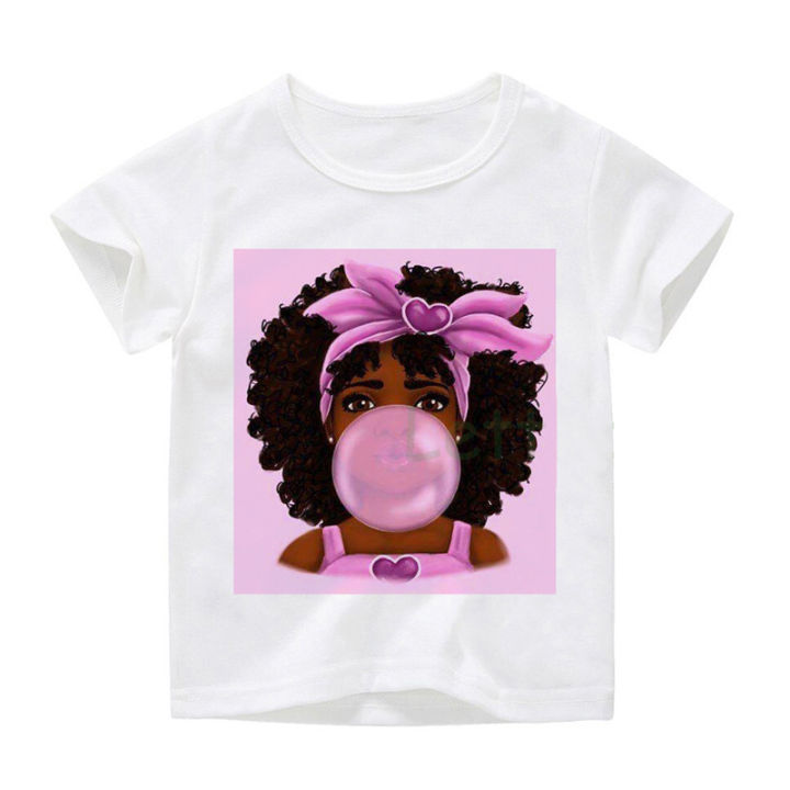 2025 New Year Spring Festival Melanin Black Girl T-shirt  Musim Panas Pakaian Kanak-kanak Personaliti Afrika Gadis Cetakan Bunga Kanak-Kanak T Baju  COD
