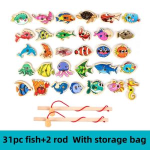 Educational Toys For Kids Wooden Magnetic Fishing Game Toy Set 15/30pcs Cartoon Fish Toys