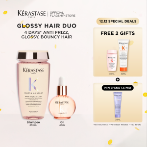 Kerastase Glossy Hair Duo - Bain Hydra Glaze 250ml & Glaze Drop Hair Oil 45ml - Shampoo & Hair Oil for Anti Frizz Glossy Bouncy Hair