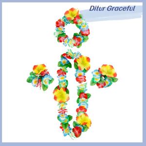 Ditur 4Pcs set Hawaiian Flower Leis Garland Necklace Wreath Petal Headband Bracelet Beach Party Decor Wedding Dressing Accessories