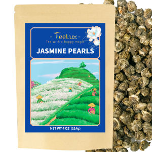 TeeLux Jasmine Pearls Green Tea Handrolled Loose Leaf with Delightful Aroma Natural Jasmine Pearl Tea 114g