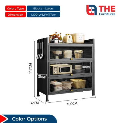 THE L55-100cm (3-5 Layers) Multipurpose Kitchen Dish Storage Cabinet With Door Microwave Oven Shelf