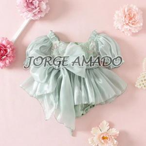 2026 Summer Baby Girl Bodysuit Short Puff Sleeves/Sling Big Bow Square Collar Princess Jumpsuit Twins Daughter Clothing H15182026