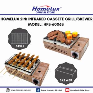 HOMELUX HIGH QUALITY 2 IN 1 INFRARED CASSETTE GRILL & SKEWER GAS STOVE HPB-6006B Dapur Gas Portable Outdoor Camping BBQ