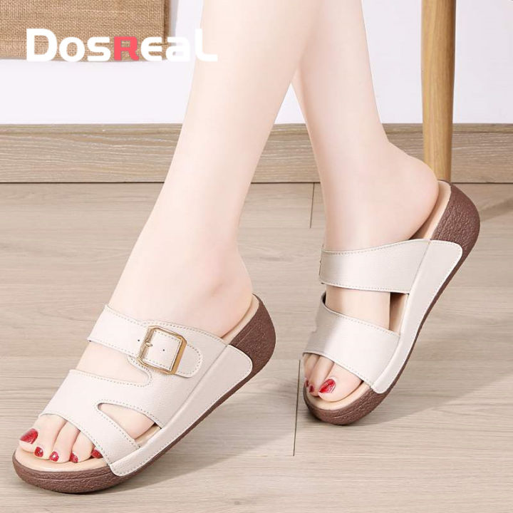 DOSREAL Wedge Sandals for Women Korean New Style Genuine Leather