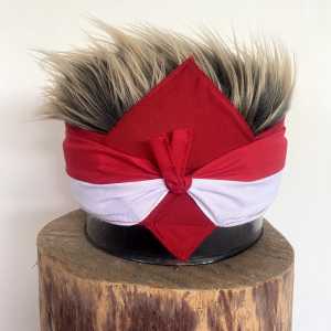Topi Totopong Sunda Iket Merah Putih dengan Rmbut Palsu Pria Dewasa/Iket Sunda/Blangkon Jawa Bali