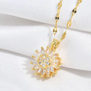 AE Sunflower Rotating Necklace for Women Titanium Steel Non-Fading Unique Design New Sunflower Collarbone Chain