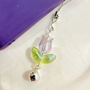 LGJGHJG Hoa Charm điện thoại Hoa Tulip Đính cườm  dây chuyền Dây đeo điện thoại Thẩm mỹ Y2K Đáng yêu Dây đeo điện thoại di động Nữ