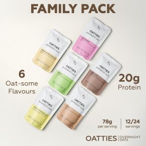 OATTIES Overnight Oats (78g x 12/24 Meals) - 20g Protein High Fiber Whole Food Made with Natural Ingredients