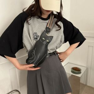 GDRGHJN หนังพียู กระเป๋าพาดลำตัวสำหรับแมว กันน้ำกันน้ำได้ กระเป๋าใส่โทรศัพท์มือถือ กระเป๋าสะพายลายการ์ตูน แฟชั่นสำหรับผู้หญิง กระเป๋าถือแบบถือ กระเป๋าคาดอกรูปสัตว์ สาวๆ