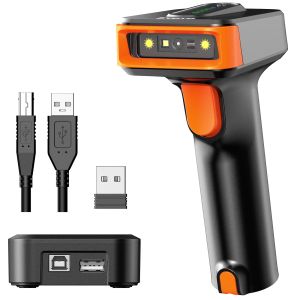 EYOYO 1D ไร้สาย2.4G เครื่องสแกนบาร์โค้ด2D USB บลูทูธแบบมีสาย QR บาร์โค้ดสแกนเนอร์พร้อมตัววัดพลังงานฐานสำหรับ Windows/Android/os โทรศัพท์ /แท็บเล็ต/ คอมพิวเตอร์ออกใหม่