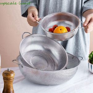 Rổ inox 304 tròn không gỉ có quai và chân để ráo nước to dày dặn