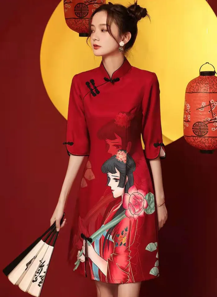 LianLin Size M Women Dress Chinese New Year Traditional Clothing VeryLong  Sleeve