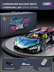 Lambo Cyberpunk Inspired Block Sport Car Toy Bricks Manual Lighting Motor Battery 3 Modes